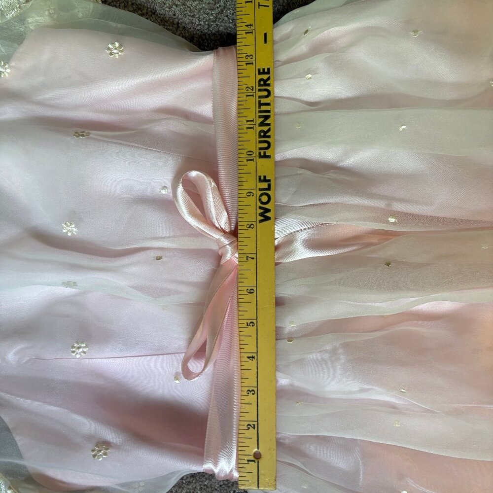 VTG 80s Party Tea Dress Women 5/6 Bridesmaid Chiffon Pink Cream Easter Prom - Picture 10 of 11
